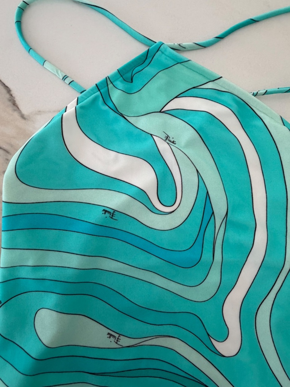 EMILIO PUCCI Women's Blue Marmo Halterneck Swimsuit - Picture 5 of 7